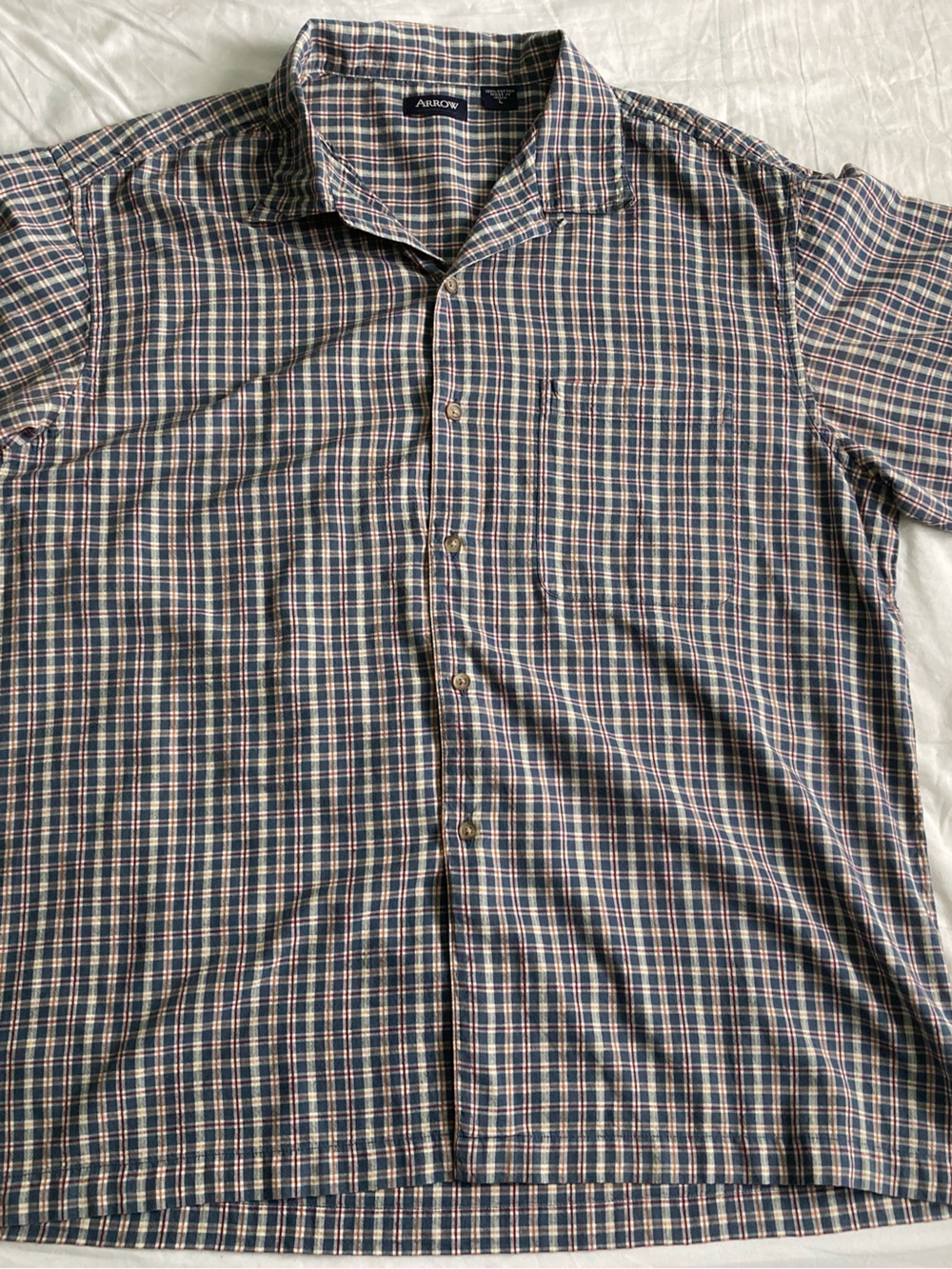 Vintage 90s Madras Camp Collar Mens Button Down Size L Arrow